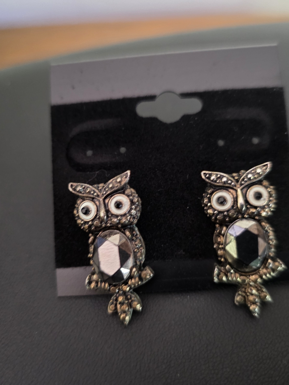 Owl Crystal Post Earrings - Brown Rhinestone